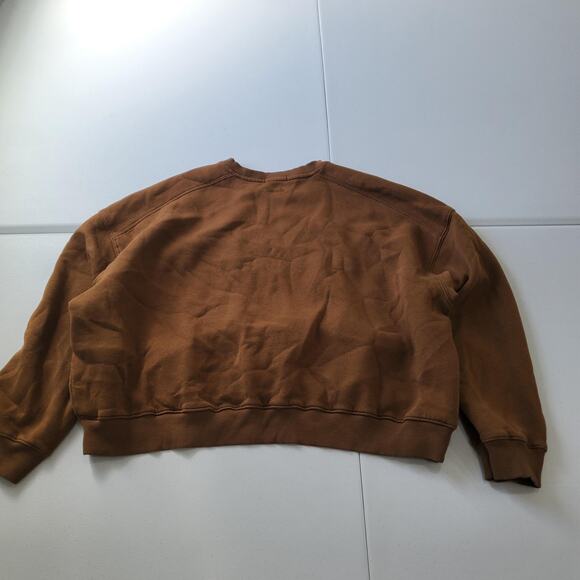 nuuds Sweatshirt Womens Large Brown Crewneck Fleece Pullover Ribbed Hem Casual - Picture 2 of 9